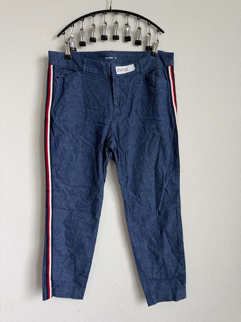 Old Navy Women's Mid-Rise Pixie Side-Stripe Ankle Denim Linen Blend Pa – ,